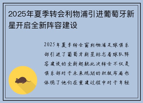 2025年夏季转会利物浦引进葡萄牙新星开启全新阵容建设
